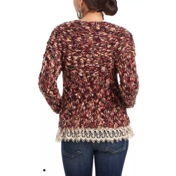 Anthropologie HWR lace trimmed marled Cardigan ladies sweater Size Sm Cozy Wool - Picture 2 of 11